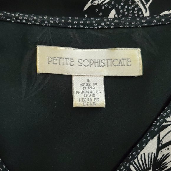 Petite Sophisticate Floral Faux Wrap V-neck Silk Dress | Like New | 4P | Black - Picture 12 of 13